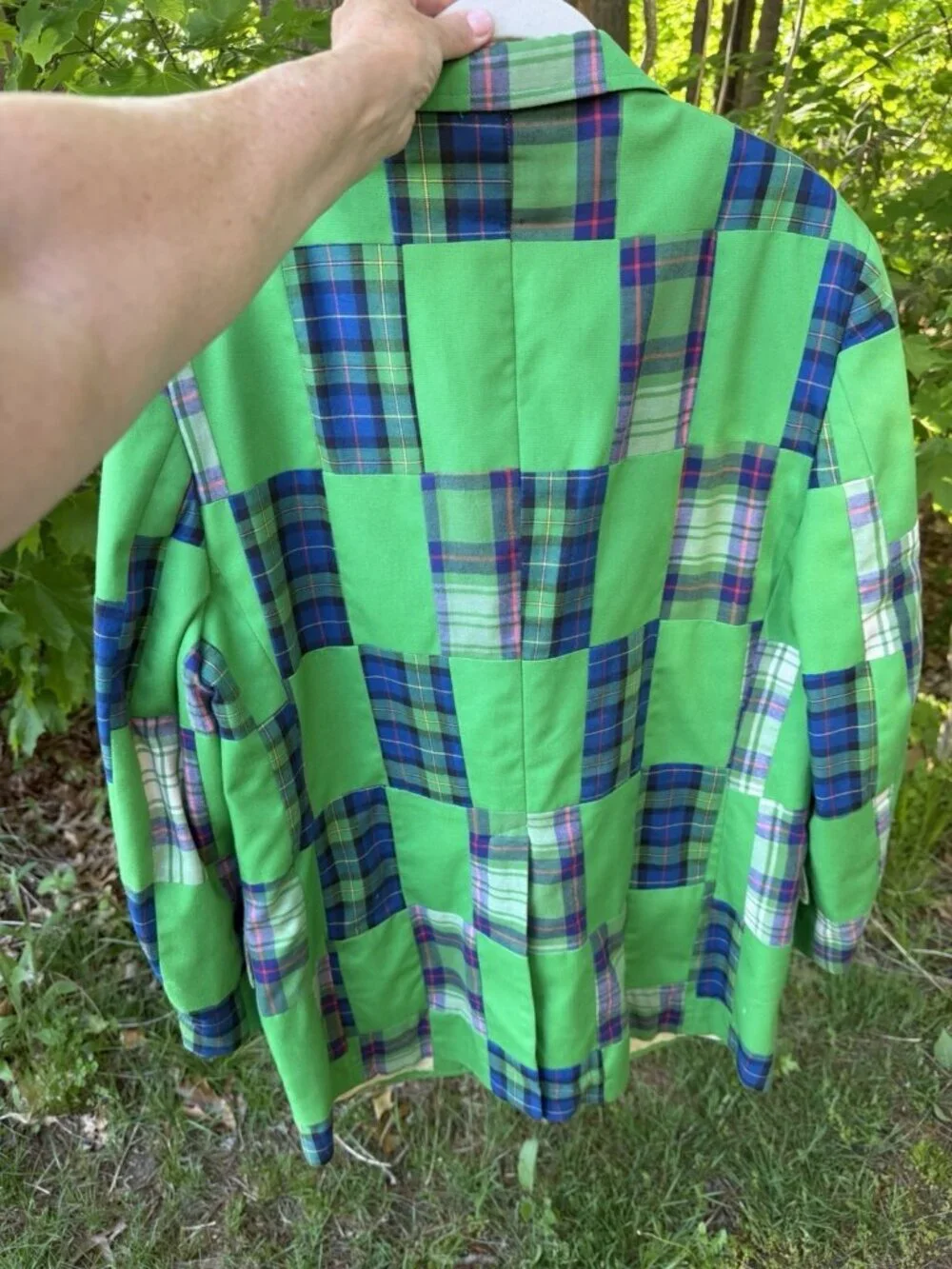 Vintage 80s Green tartan plaid patchwork preppy OLD MONEY tailored blazer 38